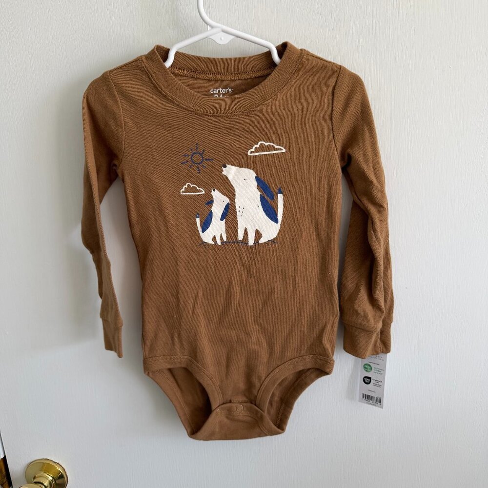 Carter’s Baby Boy Dog Onesie 24M Long Sleeve Brown NWT
